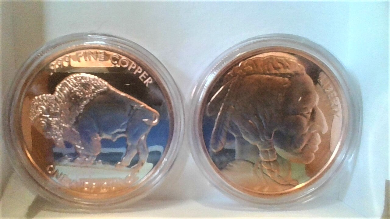 Copper 1 oz "Rounds" -  Buffalo Nickel replica and Bison/Eagle -