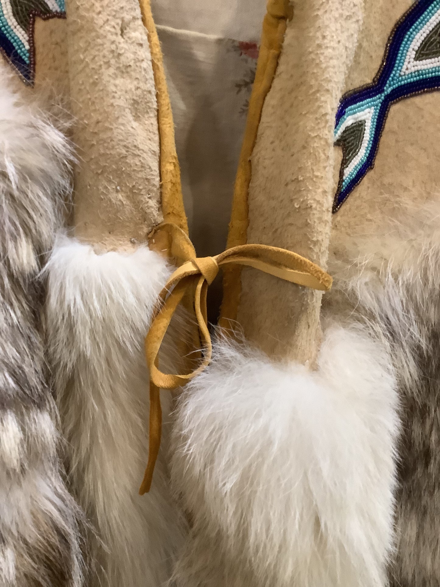 ONE OF A KIND - Vintage Arctic wolf pelt and suede leather; hand made; hand beaded, one-of-a-kind vest
