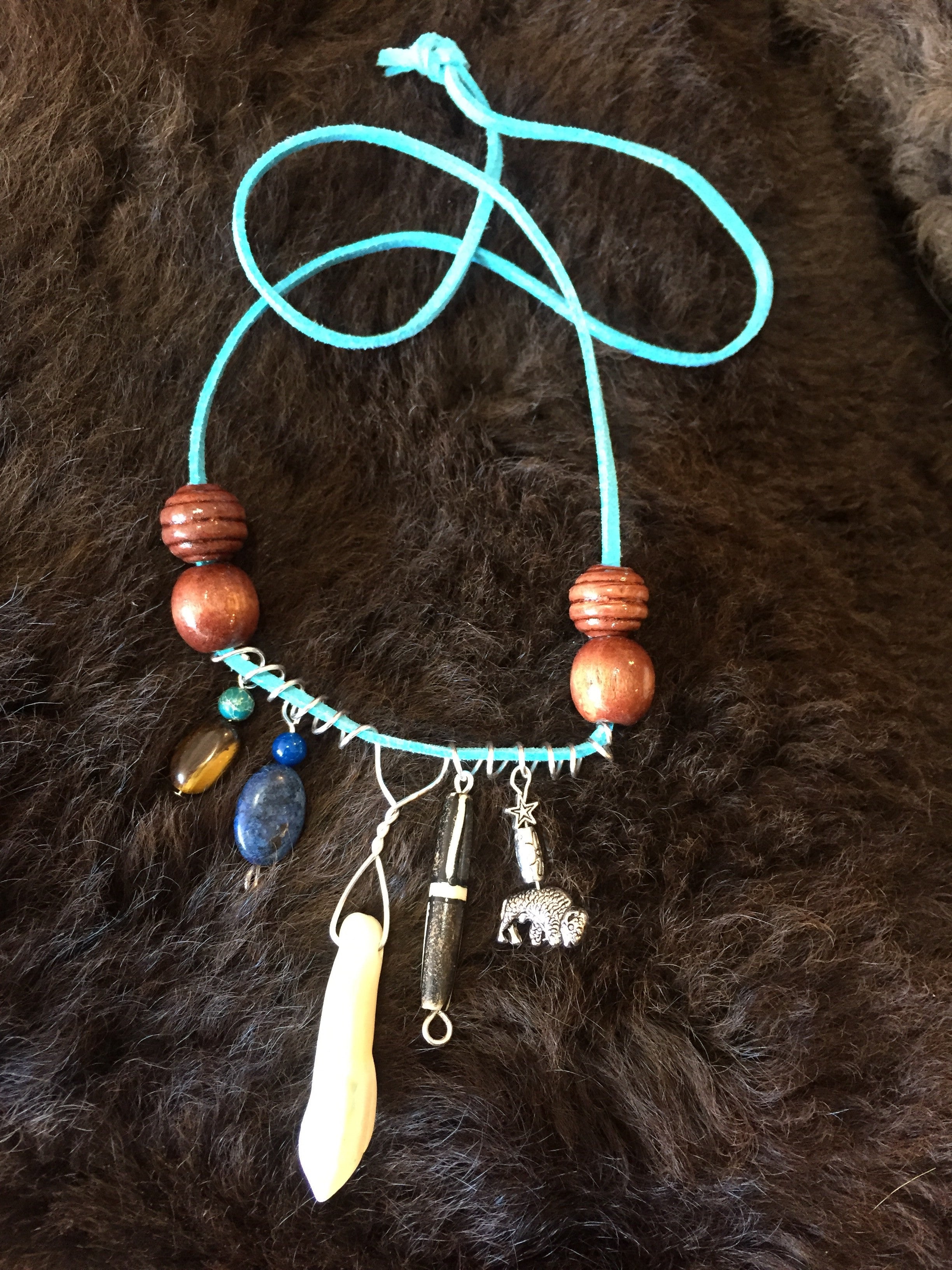 Buffalo Tooth Necklaces with Stones, wooden beads, wire wraps ... and more