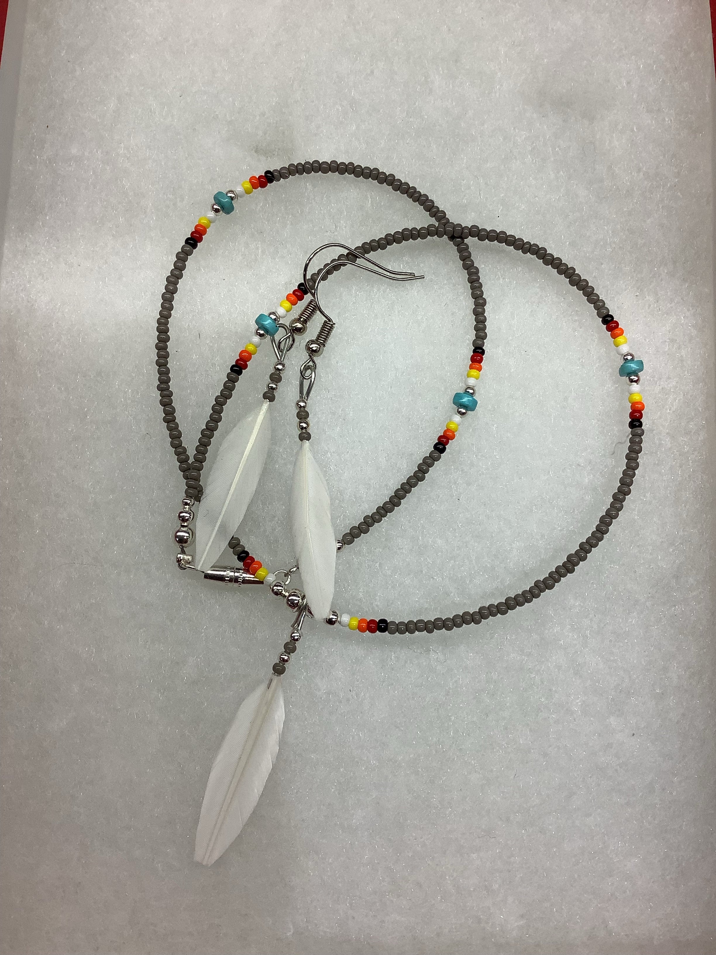 Franklin and Bessie Kee - Duck Feather and Fetish Stone - Beaded Necklaces and Earrings
