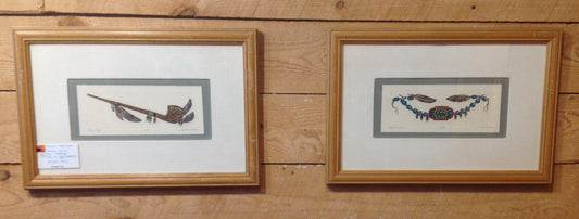 Dan Mitra etchings - "Eagle Feather" & "Peace Pipe"