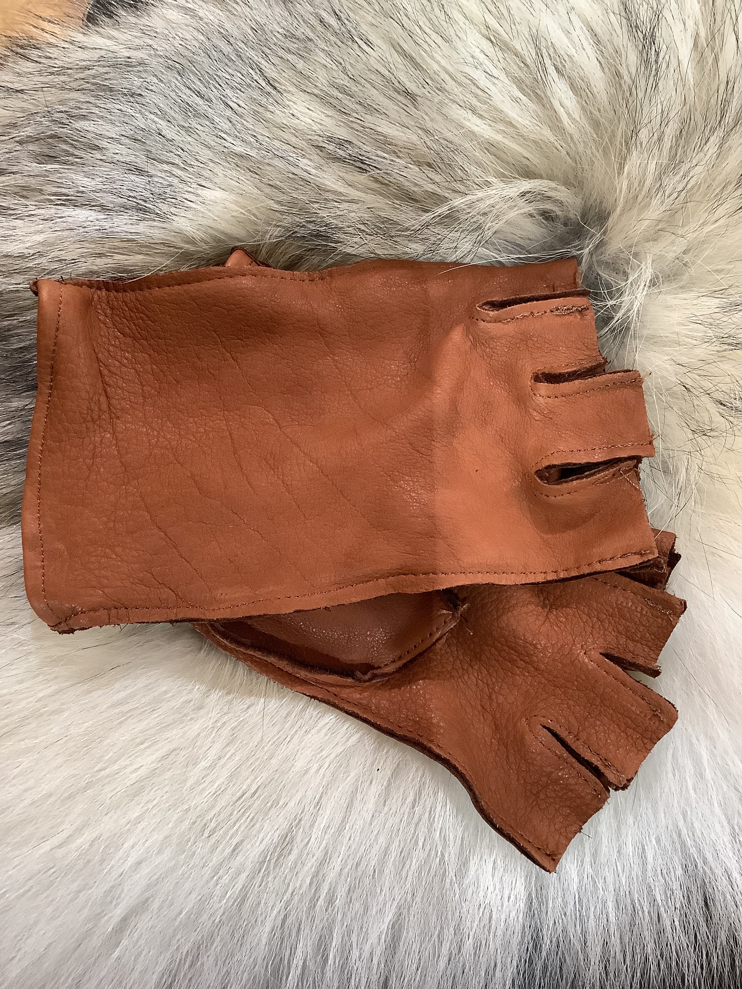 Brown Faux Leather Fingerless Gloves