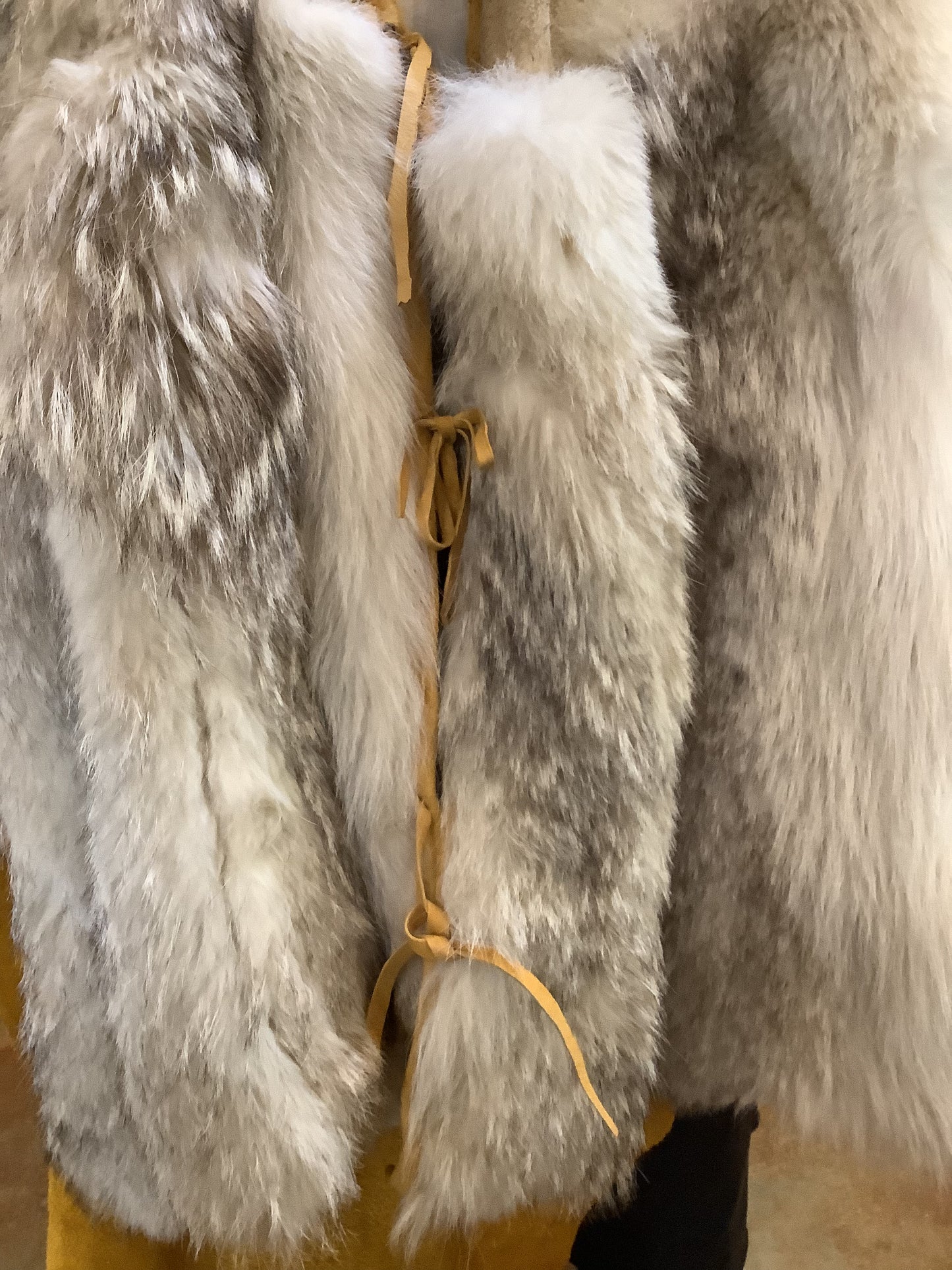 ONE OF A KIND - Vintage Arctic wolf pelt and suede leather; hand made; hand beaded, one-of-a-kind vest