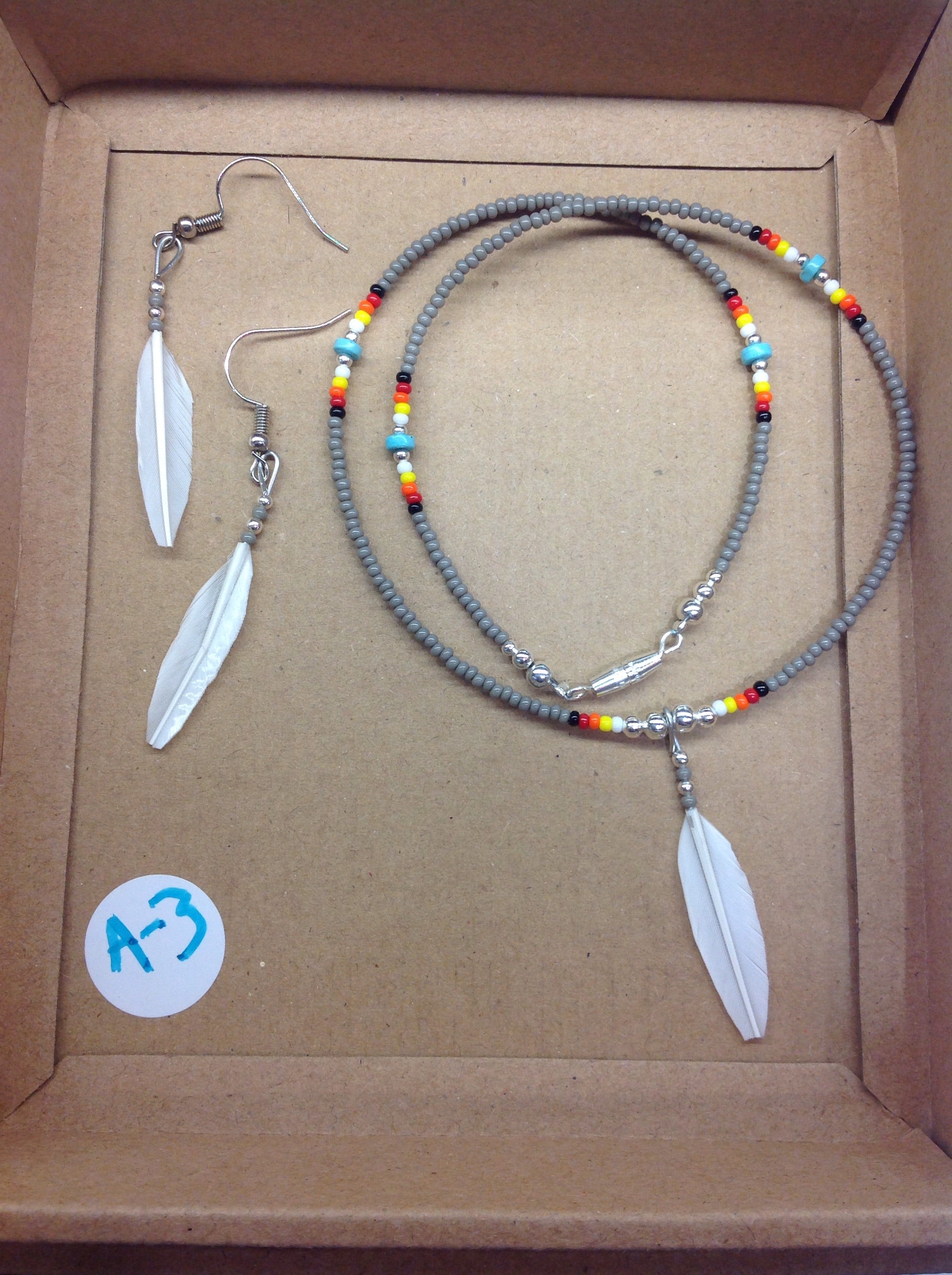 Franklin and Bessie Kee - Duck Feather and Fetish Stone - Beaded Necklaces and Earrings