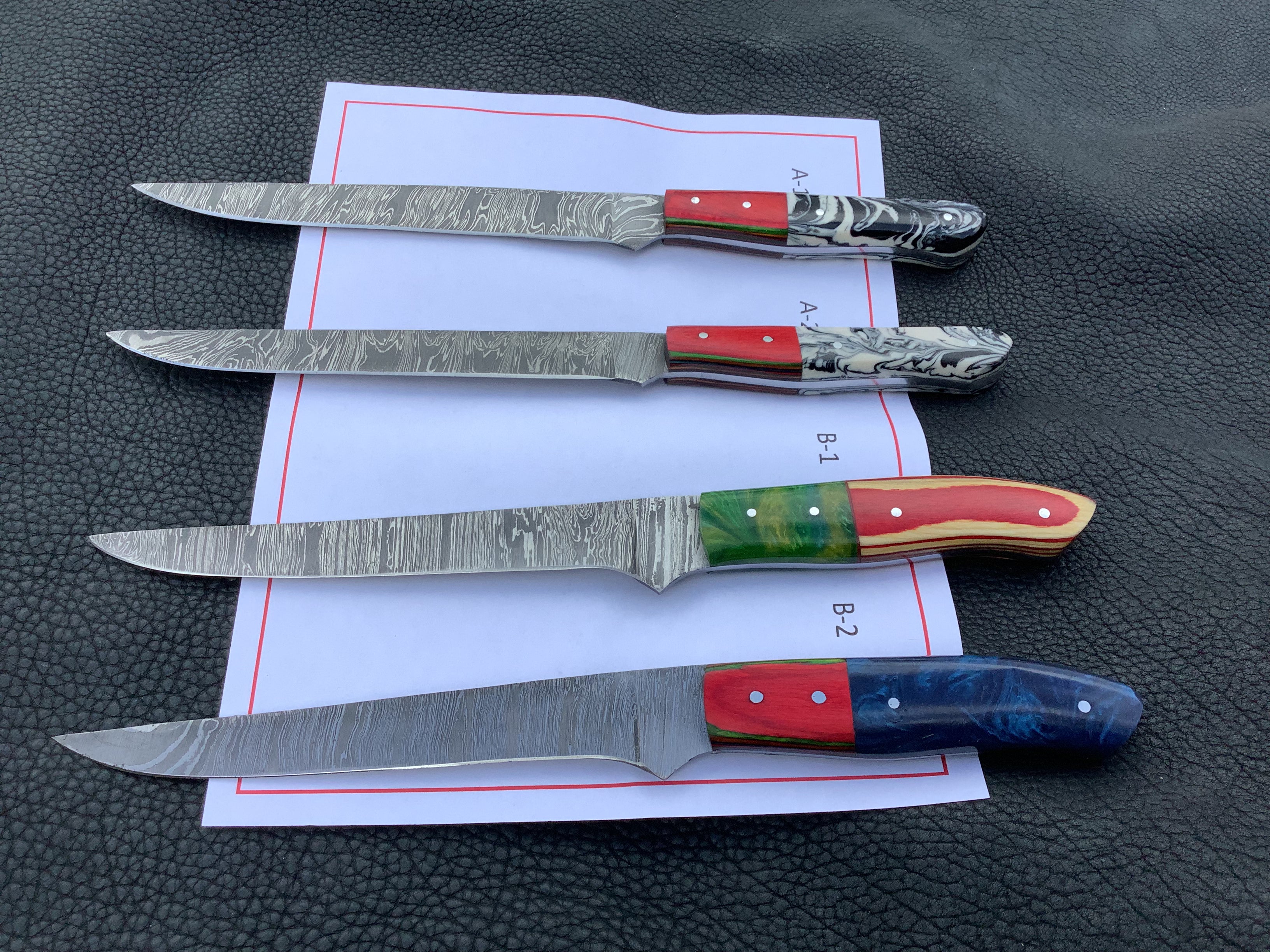 Damascus steel fileting knives