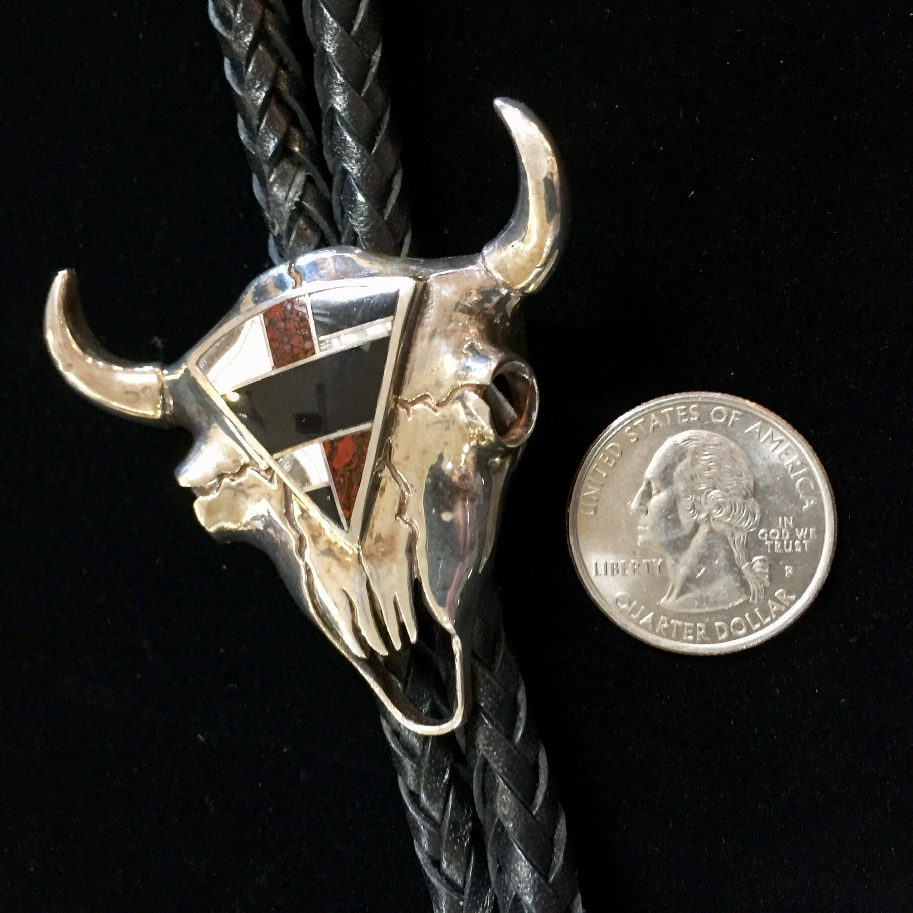 Sterling Silver Bison Bolo with Inlay Stones