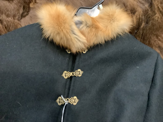 Woven Bison Cloth Cape with red fox collar and trim