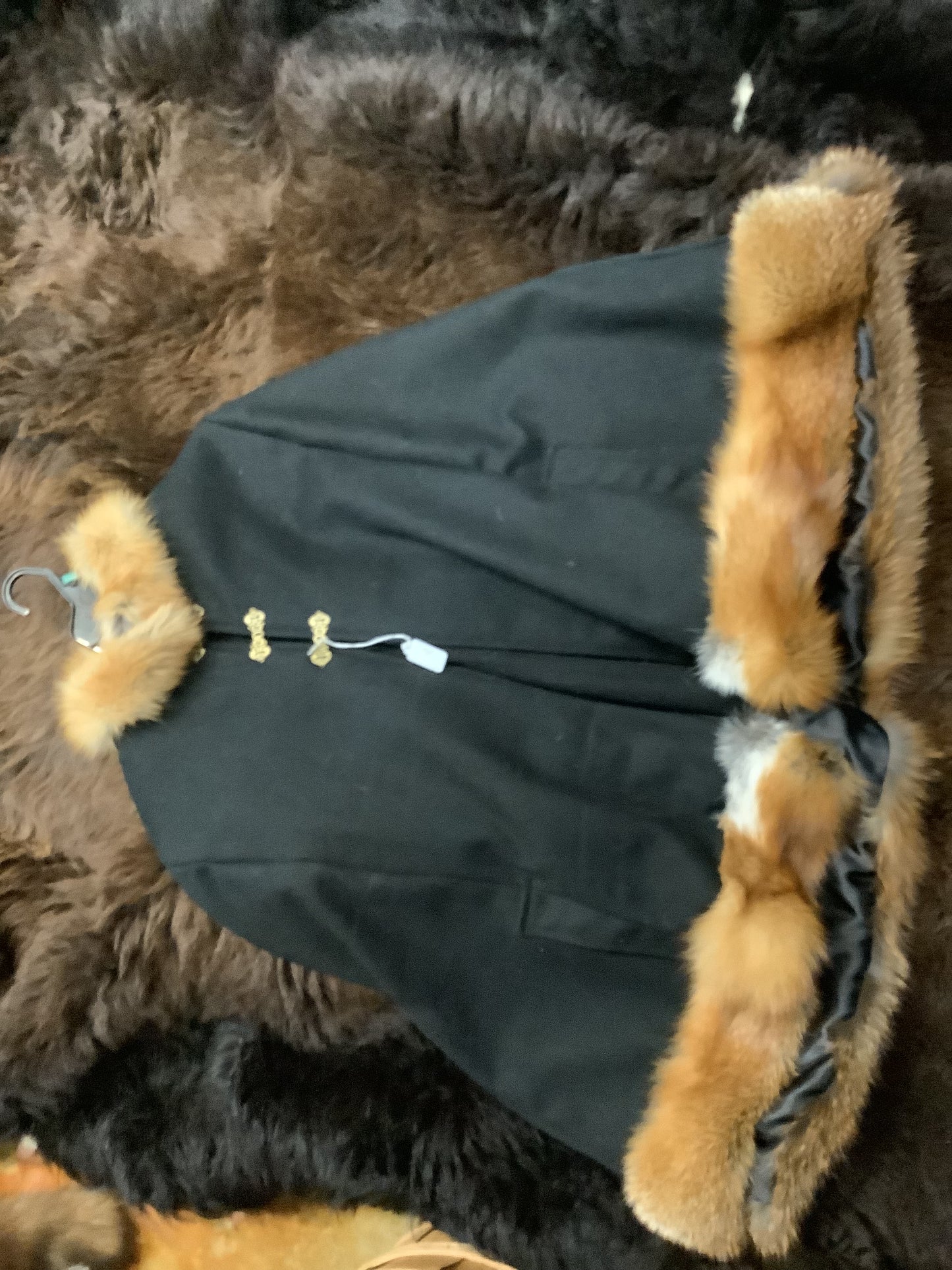 Woven Bison Cloth Cape with red fox collar and trim