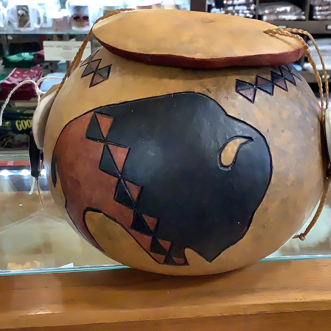 Carved Bison Art Gourd