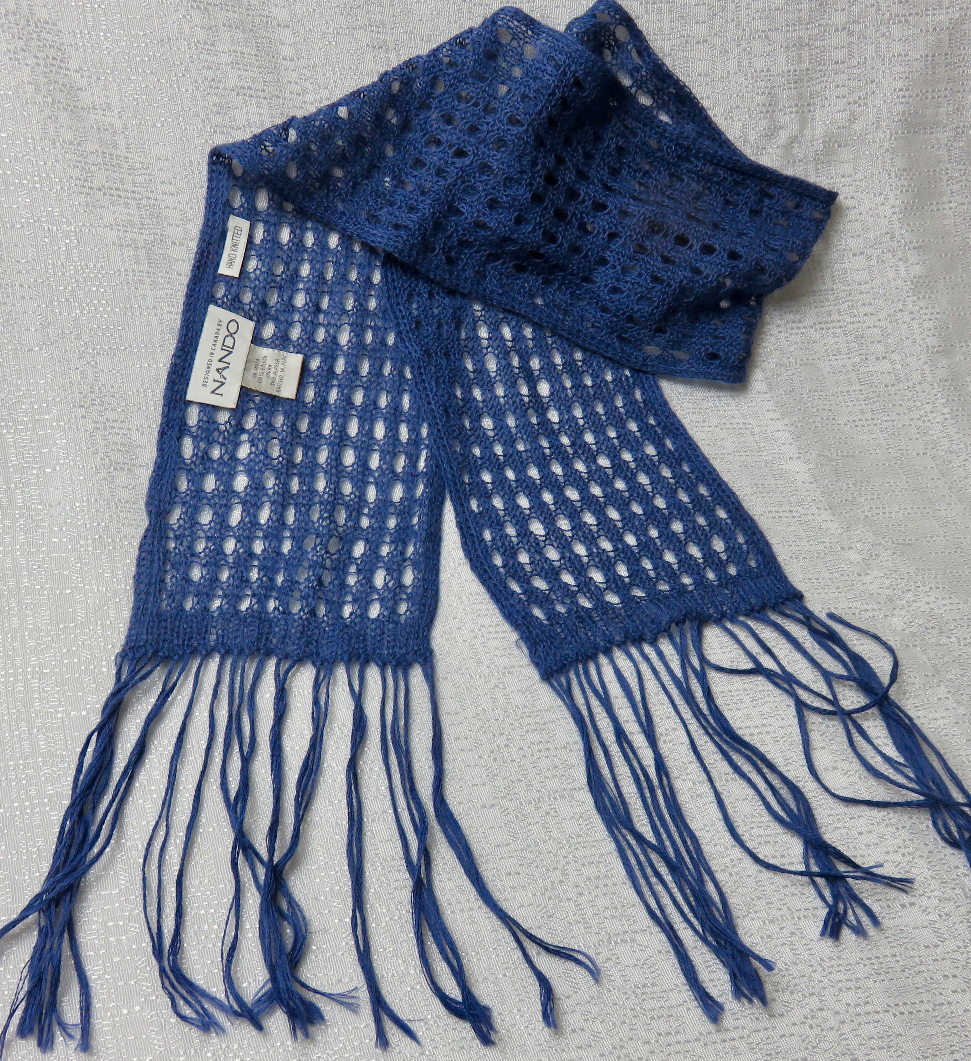 Blue Suri Alpaca Hand Knit Scarf