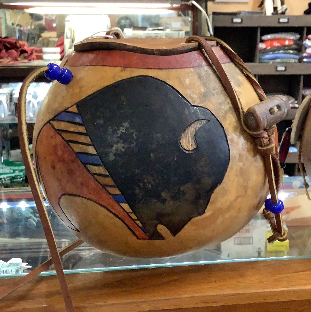 Carved Bison Art Gourd