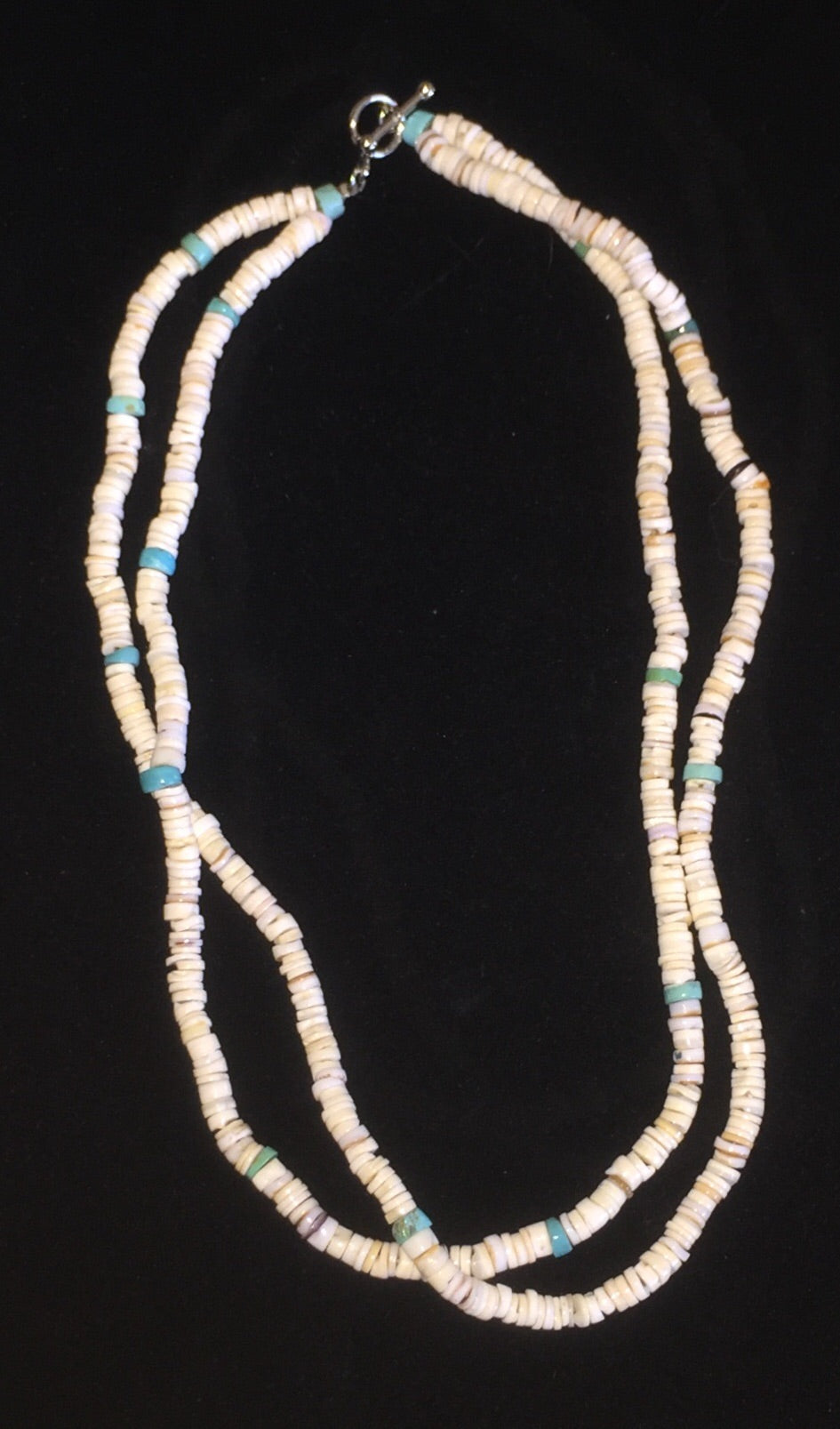 Two Strand Heishi Shell and Turquoise Necklace and Earrings