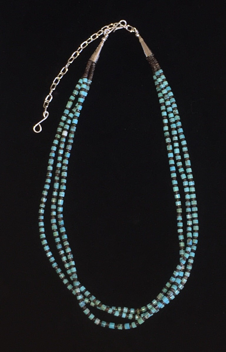Three Strand Heishi and Turquoise Necklace and Earrings