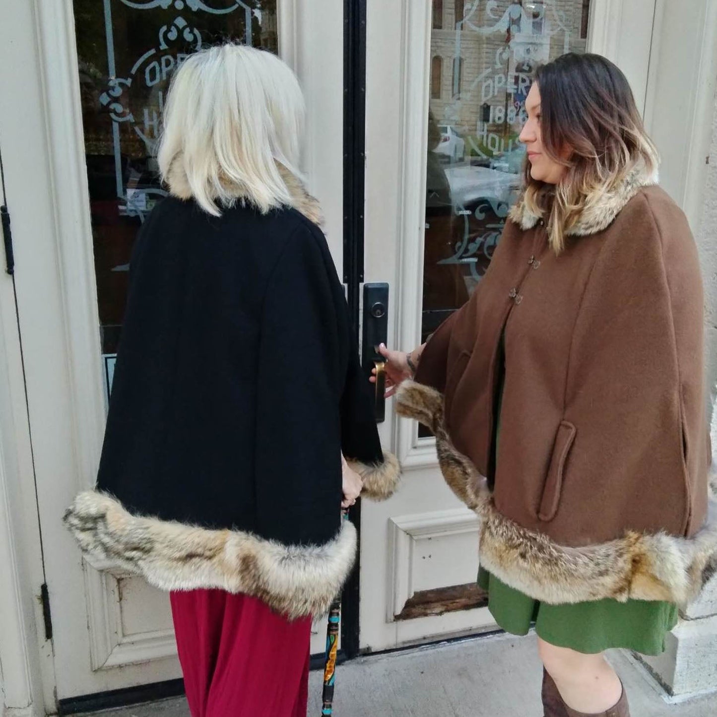 Woven Bison Cloth Cape with red fox collar and trim